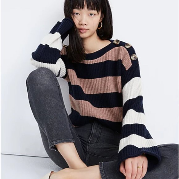 Madewell Sweaters - EUC Madewell Calloway Boatneck Pullover Sweater in Stripe Mix US size M